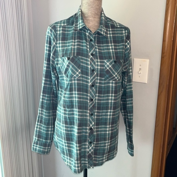 Hot Topic Shirt Women’s Large Lace Skull Teal Plaid Button Up Long Sleeve - Picture 2 of 10